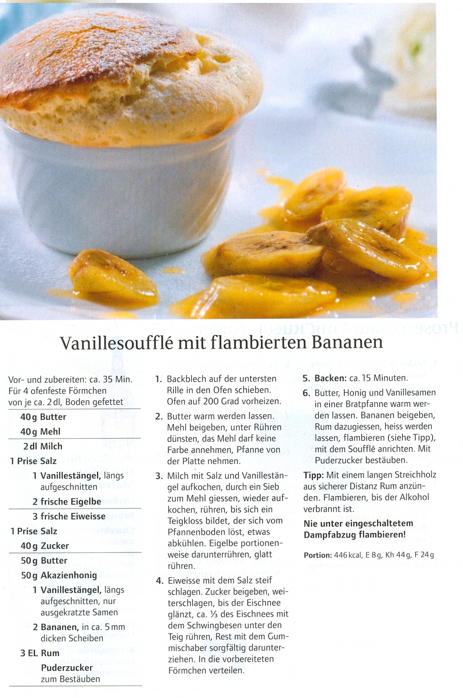 Vanille Soufflee mit flambierten Bananen